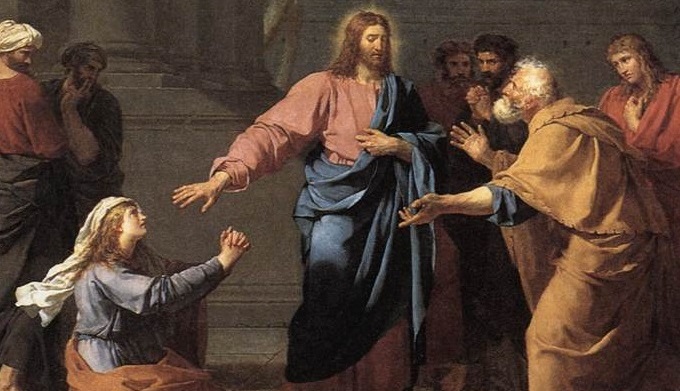 Painting by Germain Drouais: The Woman of Canaan at the Feet of Christ